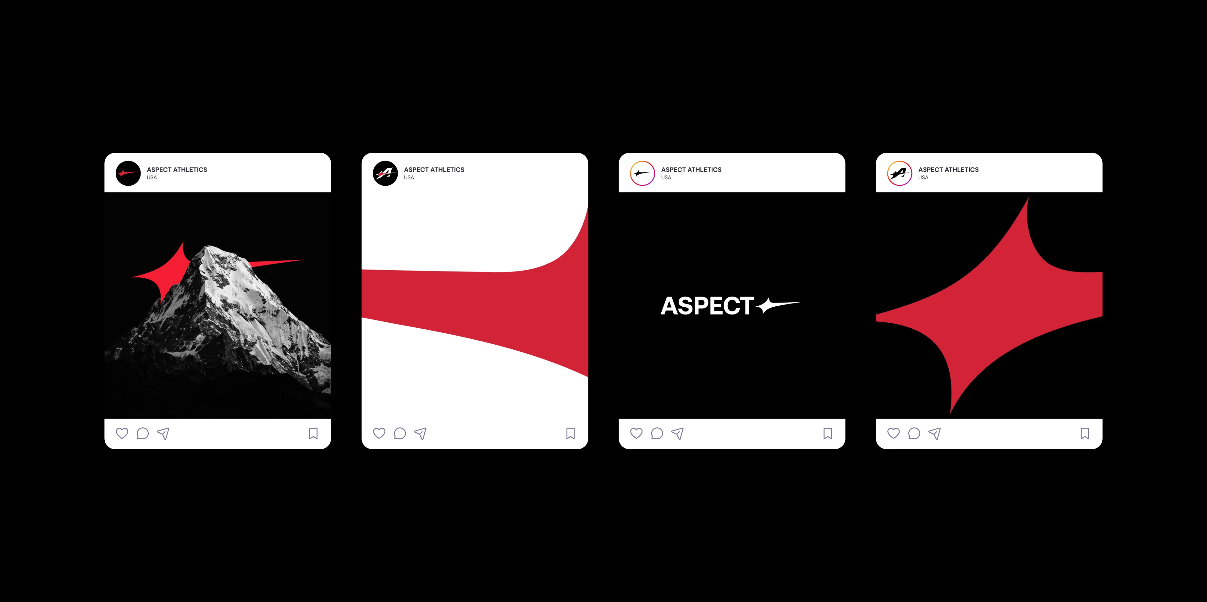 A set of four Instagram post mockups for Aspect Athletics, featuring the brand's logo, typography